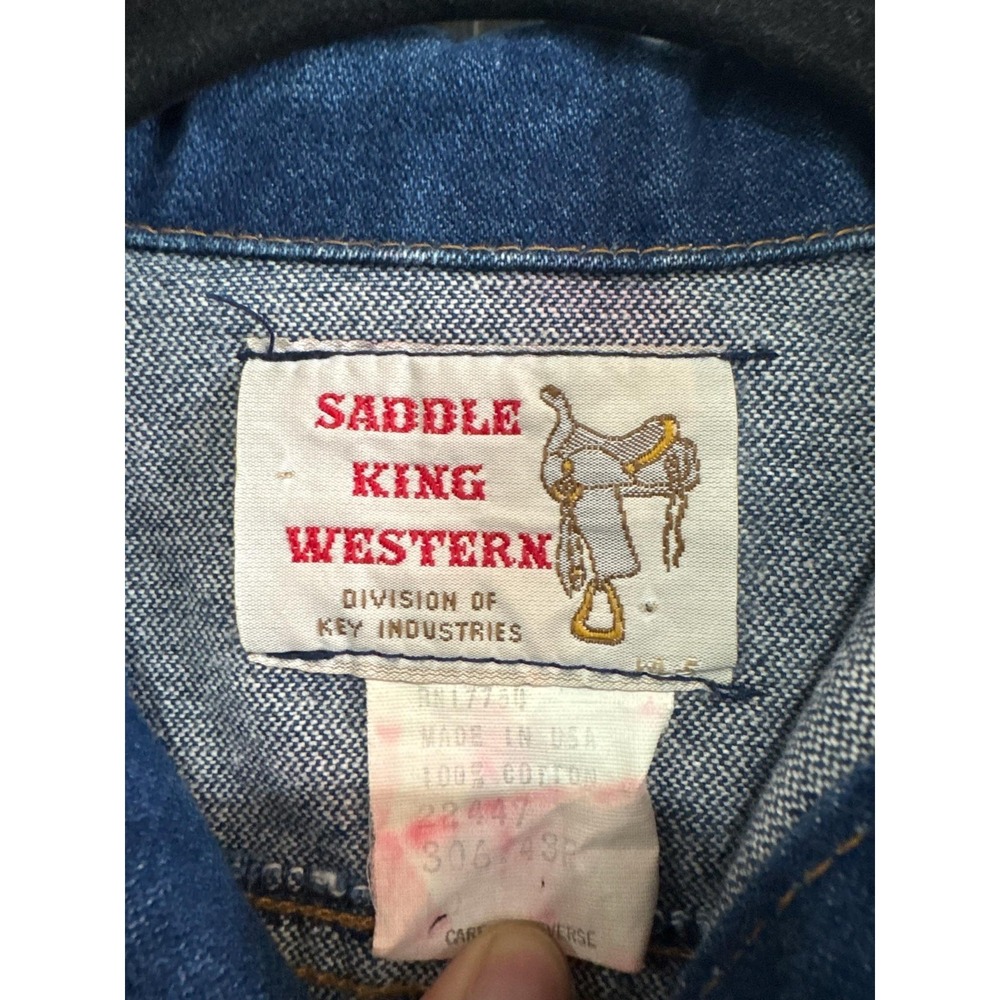 Vintage Saddle King Western Jacket Kids Large Blue Denim Button Front USA Made‎ - Picture 2 of 8